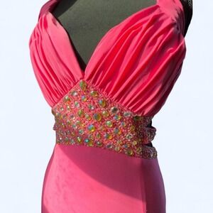 Y2K Deb Hot Pink Beaded Cut-Out Gown